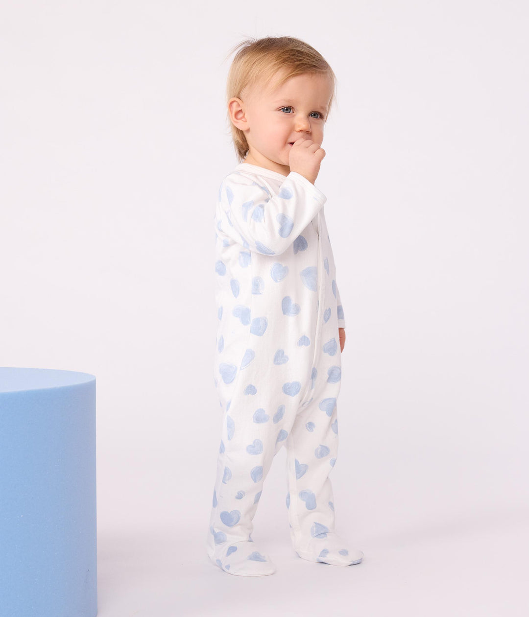 Pigiama in tessuto felpato spazzolato con colletto con stampa a cuori neonato A0DVS 01 PETIT BATEAU 