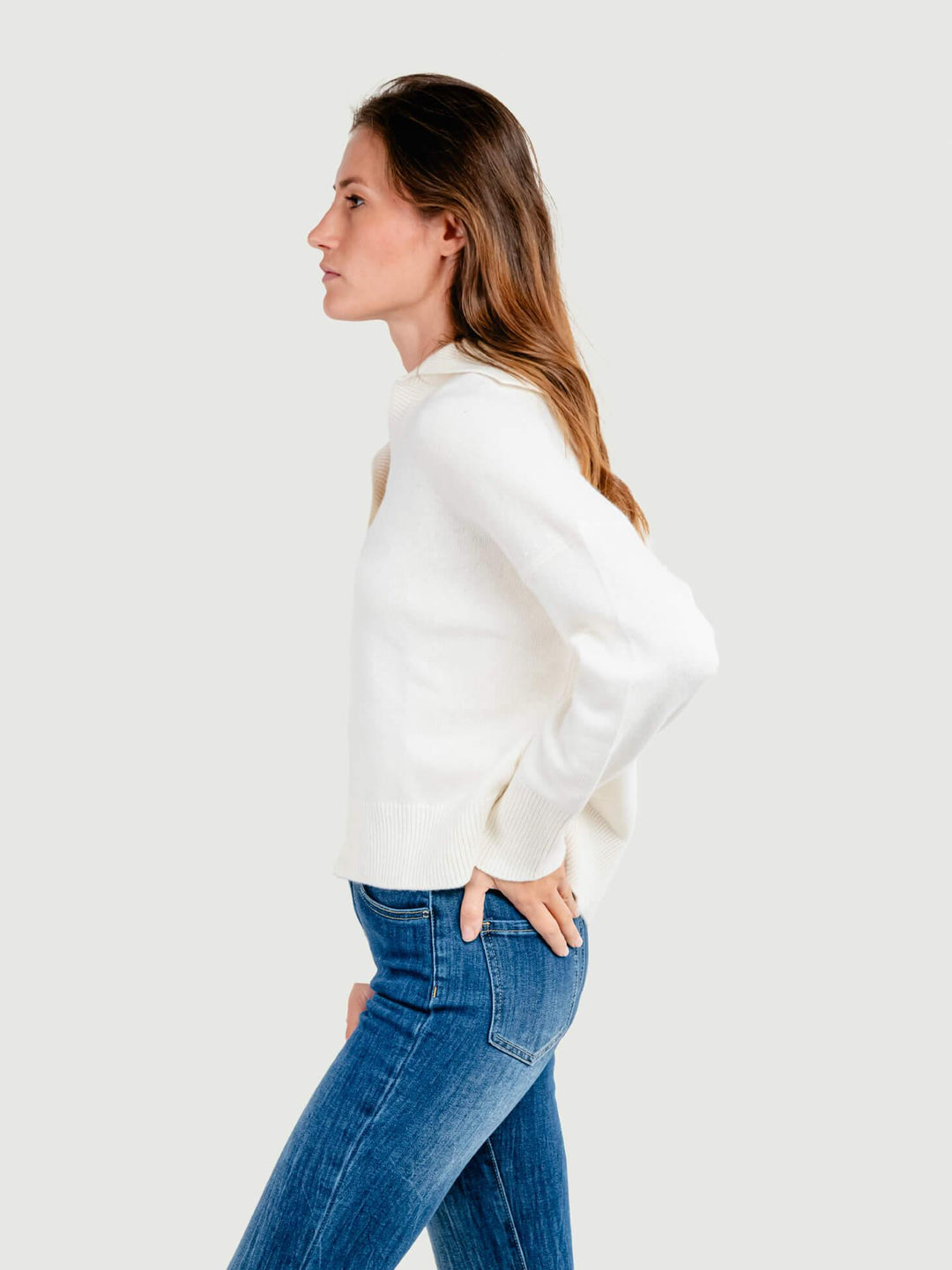 MAGLIONE POLO IN MISTO CACHEMIRE AVORIO 14151P NATURALE ANDREA MORANDO 