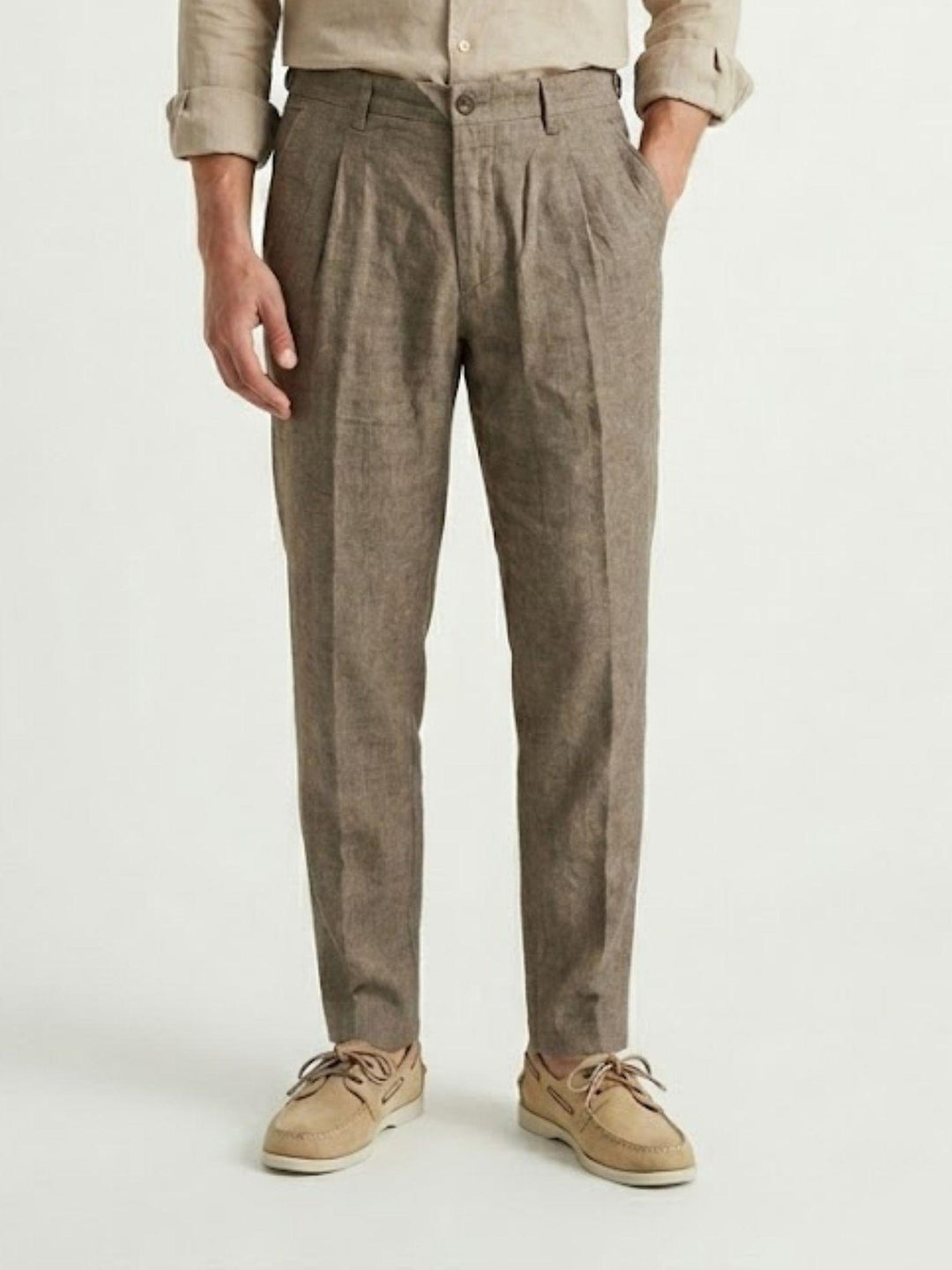 Pantalone in cotone e lino con pinces tortora BU26S12PAPA830H/BONE 700 ANDREA MORANDO 