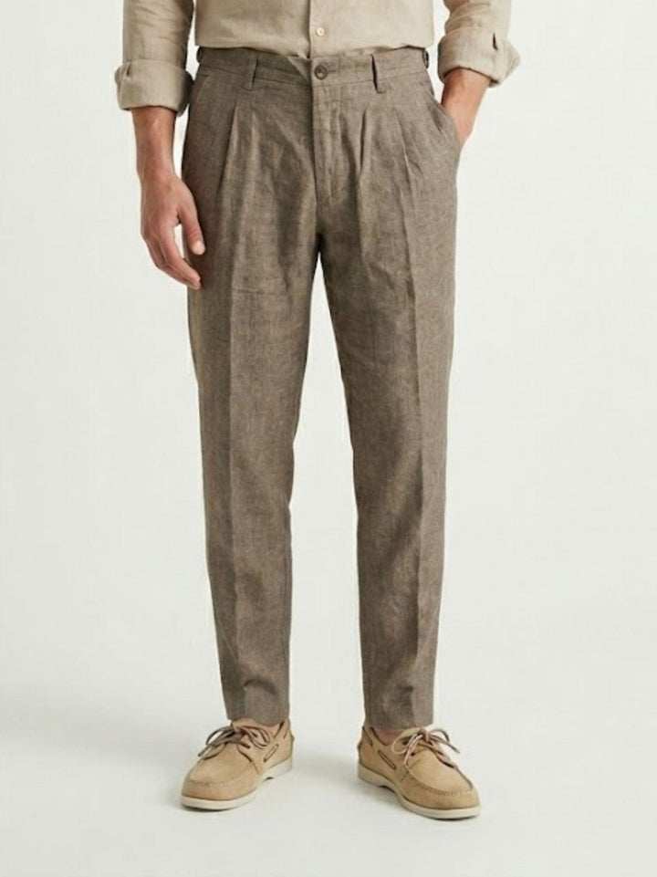 Pantalone in cotone e lino con pinces tortora BU26S12PAPA830H/BONE 700 ANDREA MORANDO 