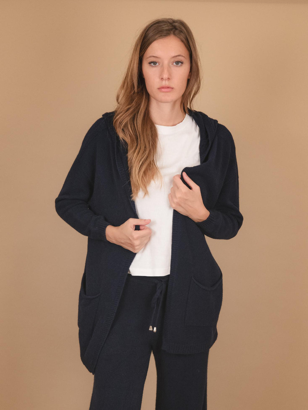 CARDIGAN LUNGO APERTO CON CAPPUCCIO BLU 0170/39 0115 BIMOR 