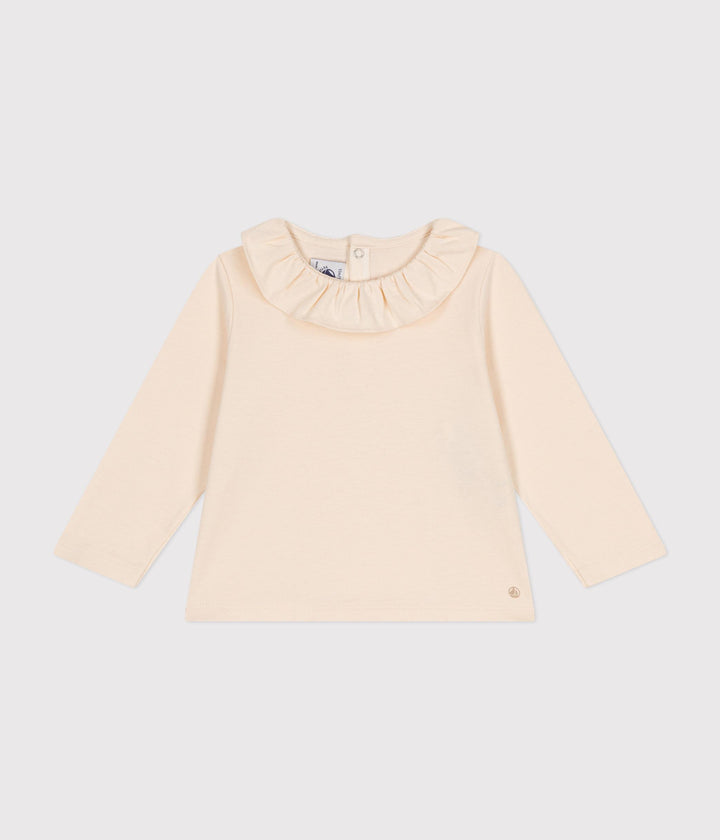 Blusa tinta unita panna a manica lunga in jersey A0BOS 01 PETIT BATEAU 