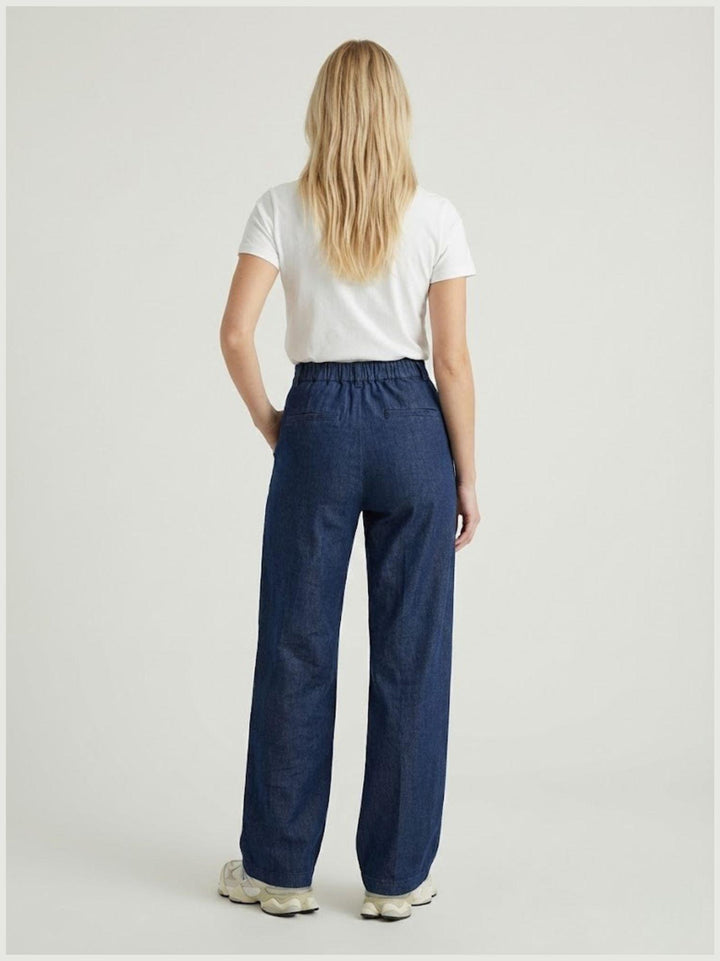 Pantalone a palazzo chambray in cotone lavaggio medio 80762CH MEDIO ANDREA MORANDO 