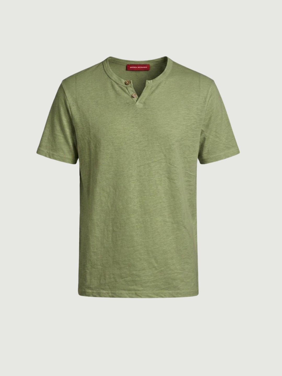T-shirt scollo serafino in misto lino verde oliva 6TS0358 ARMY ANDREA MORANDO 