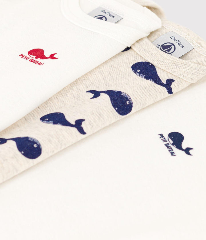 CONFEZIONE DA 3 BODY IN COTONE CON MOTIVO BALENE A08K0 00 PETIT BATEAU 