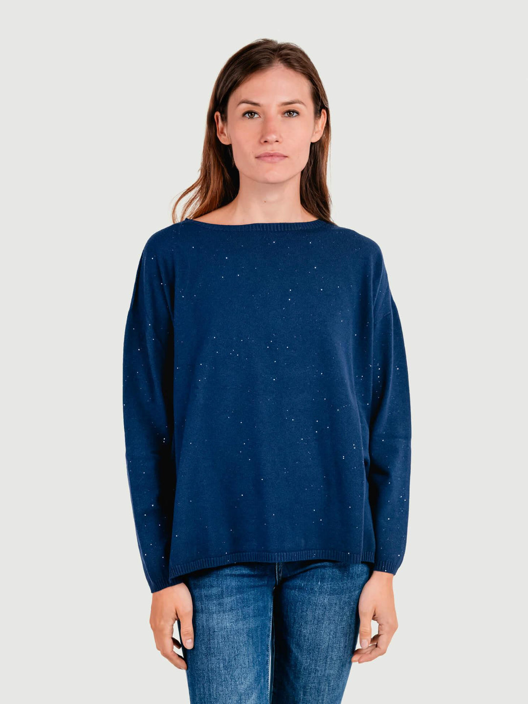 MAGLIA OVER BLU CON STRASS 7451B BLU ANDREA MORANDO 