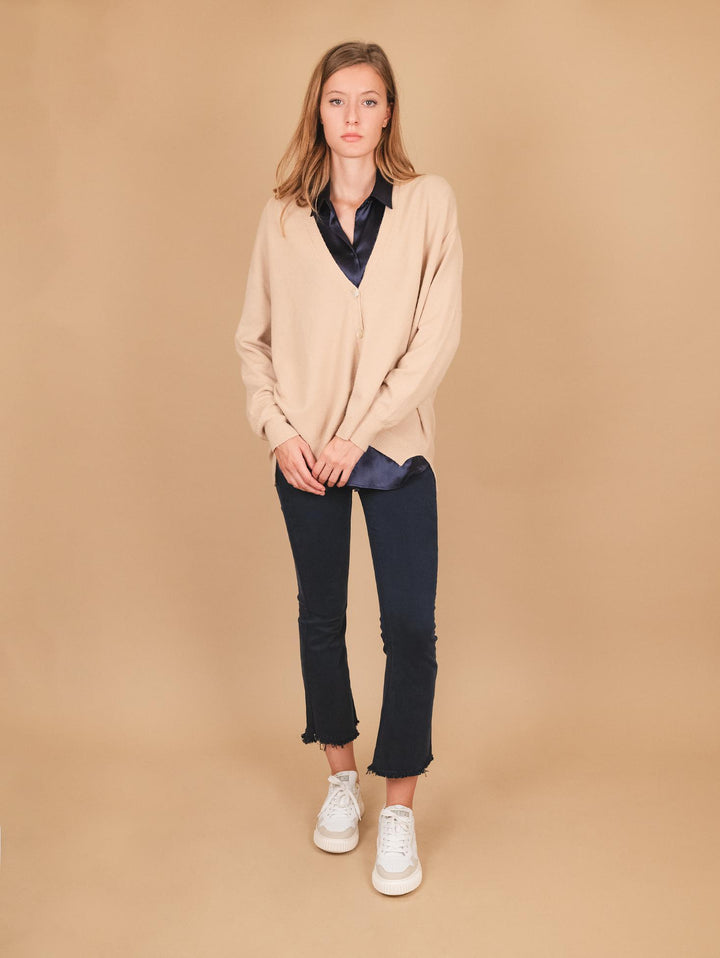 CARDIGAN OVER BEIGE CON BOTTONI IN MADREPERLA 0220/31 0234 BIMOR 
