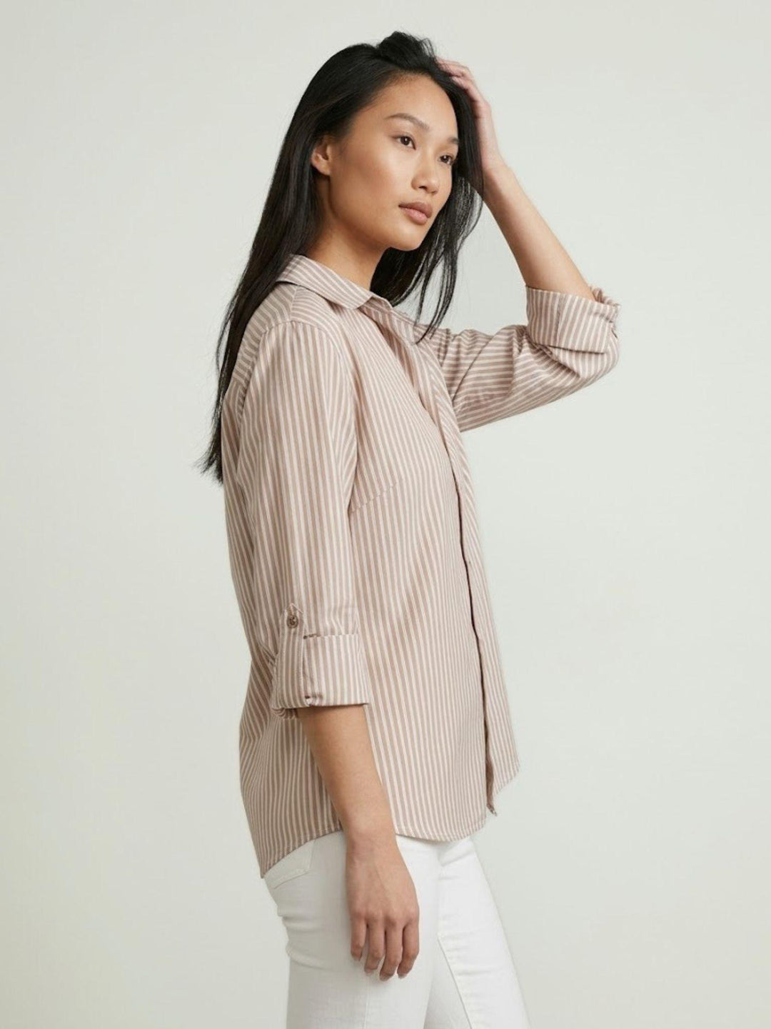 Camicia in cotone a righe color caffè M796/221B8 0714 ANDREA MORANDO 