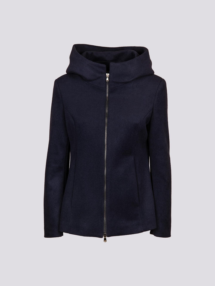 Giacca con zip e collo ampio in panno blu 9416CDH 189 ANDREA MORANDO 