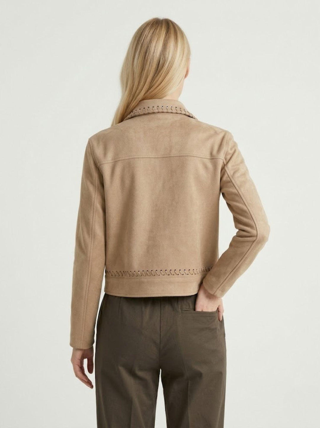 Giacca corta effetto suede beige HS28114 BEIGE ANDREA MORANDO 