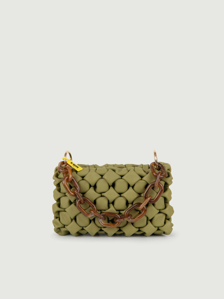 BORSA CURLY IN PELLE INTRECCIATA PISTACCHIO CURLYNEW IRIDE BIMOR 