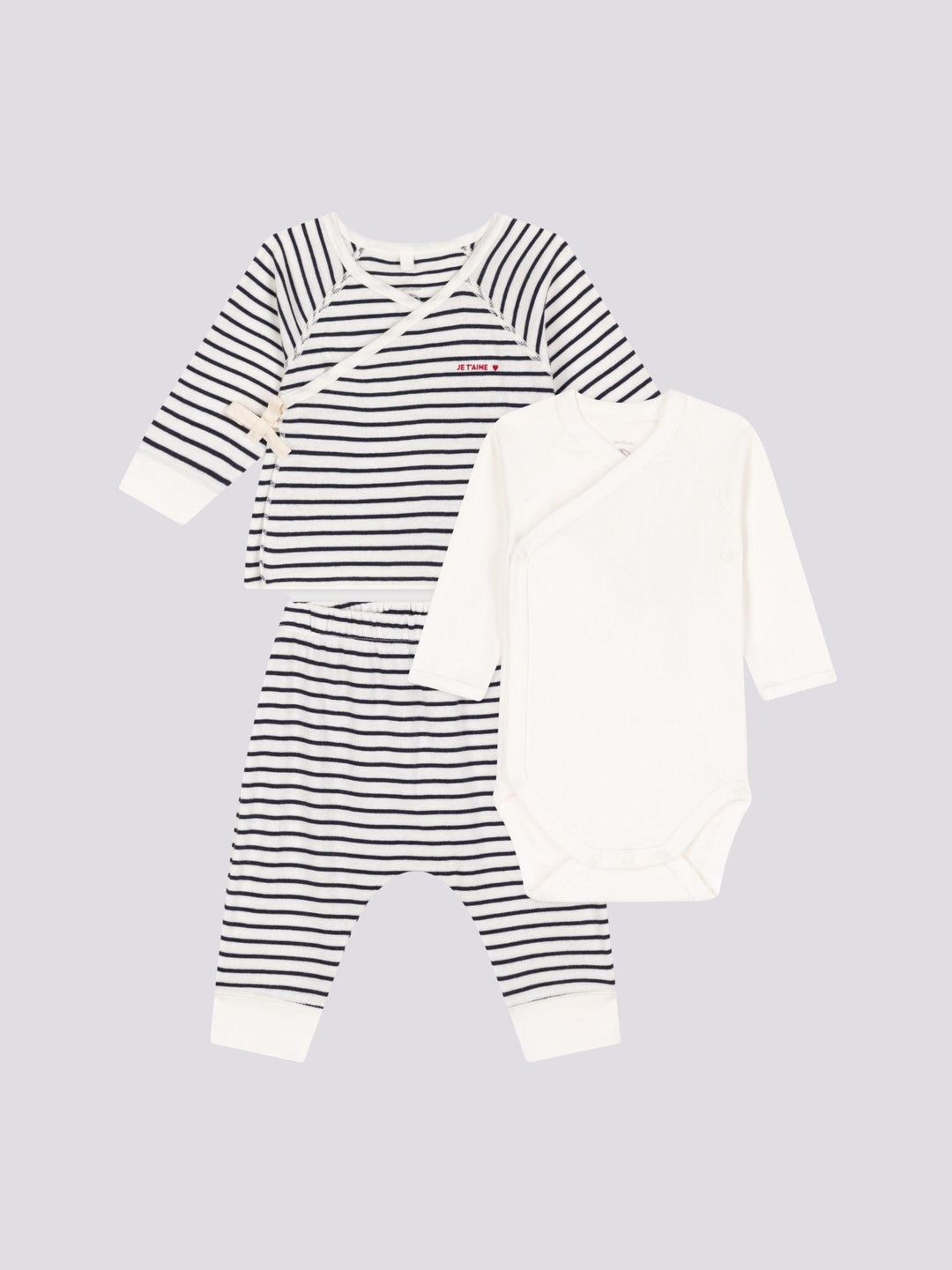 COMPLETO CON 3 PEZZI A RIGHE PER BEBÈ A084V 01 PETIT BATEAU 