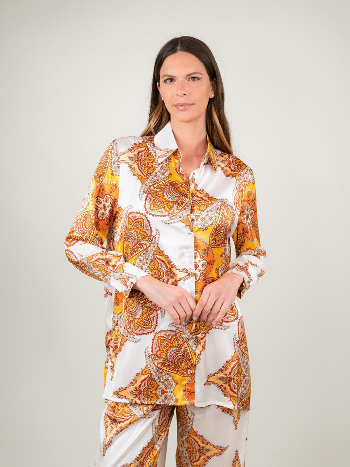 CAMICIA CAFTANO FANTASIA ARANCIO E BIANCO 1289 GIALLO ANDREA MORANDO 