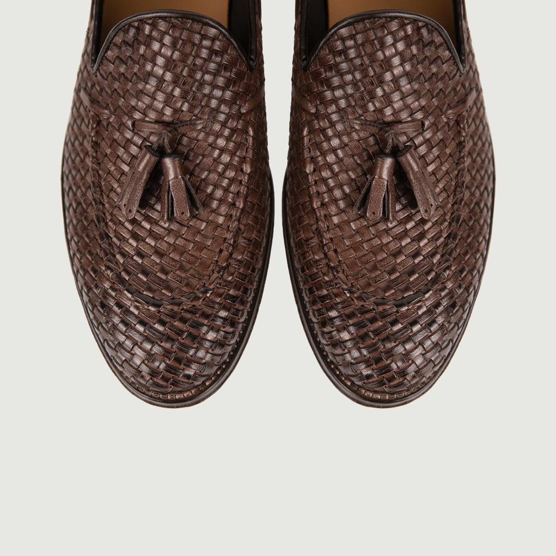 Mocassino con nappine in pelle intrecciata testa moro 6565 T MORO ANDREA MORANDO 