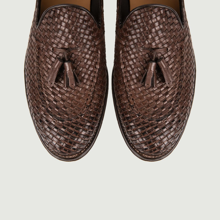 Mocassino con nappine in pelle intrecciata testa moro 6565 T MORO ANDREA MORANDO 