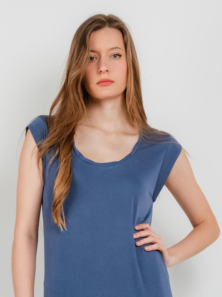 ABITO LUNGO BLUETTE CON MANICHE CORTE 525LIXX711 INDIGO ANDREA MORANDO 