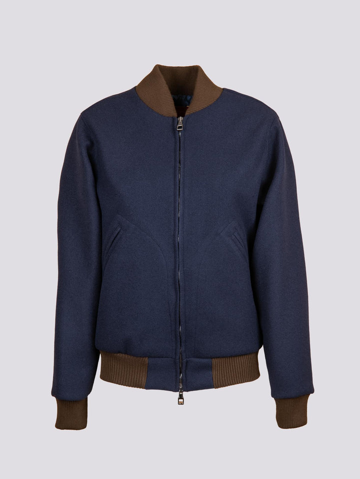 BOMBER CON PROFILI A CONTRASTO IN TESSUTO BLU RJ02 NAVY ANDREA MORANDO 