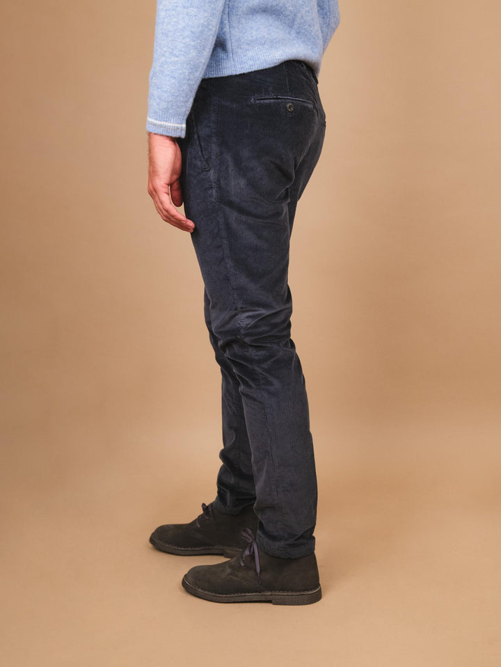 PANTALONE IN VELLUTO BLU NAVY CON TASCA A FILO T502/THI 854 NOLAB 