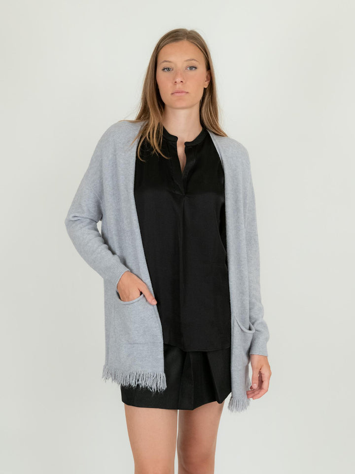 CARDIGAN GRIGIO PERLA CON FRANGE 0370/283 0020 BIMOR 