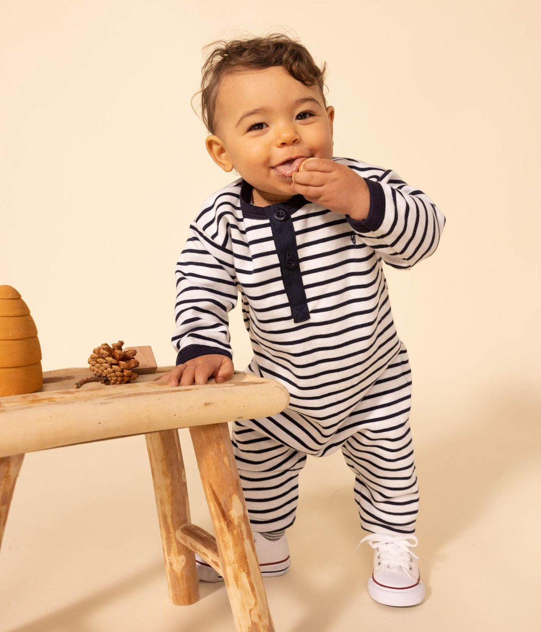 TUTINA LUNGA IN JERSEY SPESSO A RIGHE STILE MARINIÈRE PER BEBÈ A08BV 01 PETIT BATEAU 