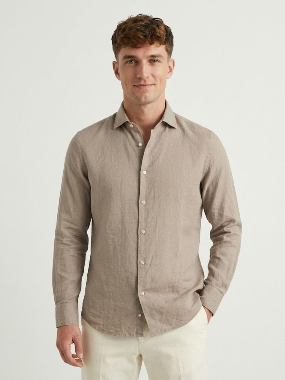 Camicia in mussola di cotone beige LEON 02 DEPERLU 