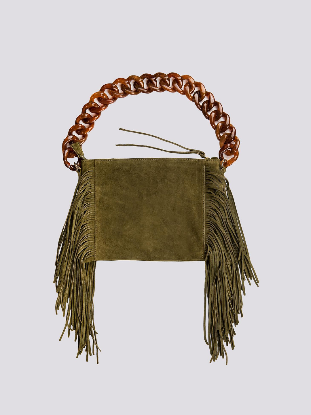 BORSA A TRACOLLA IN CAMOSCIO VERDE MILITARE  CON FRANGE "FLAPPY" FLAPPY VERDE MILITARE BIMOR 