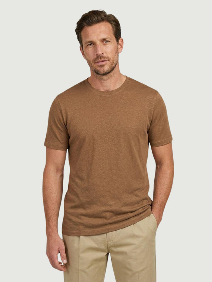 T-shirt girocollo in misto lino tabacco 6TS035875U TABACCO ANDREA MORANDO 