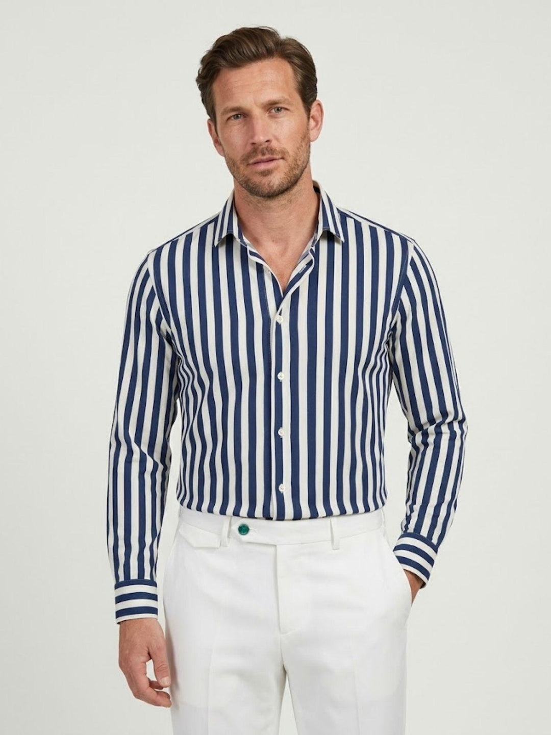 camicia no stiro a righe blu e bianche PA0021 7001 ANDREA MORANDO 