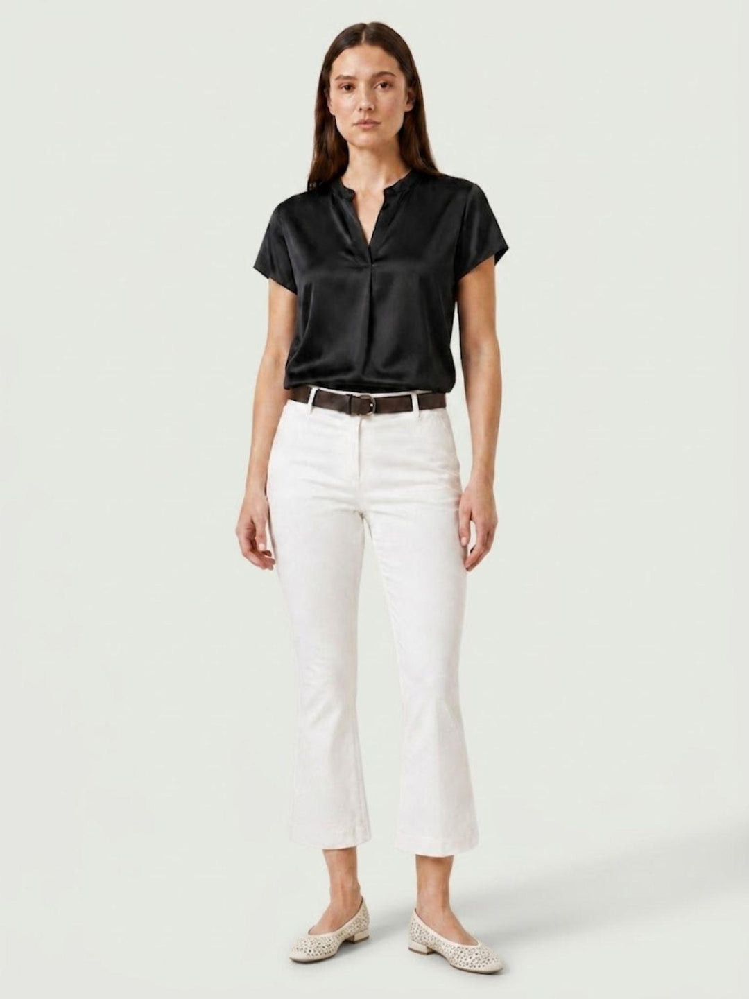 Pantalone a trombetta in cotone bianco 824MA LATTE ANDREA MORANDO 