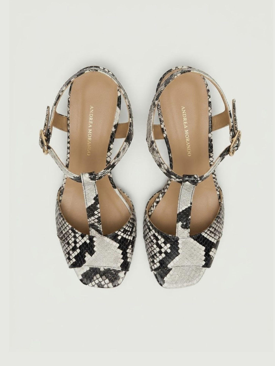 Sandalo T-Bar in pelle pitonata bianco grigio R1102 BEIGE ANDREA MORANDO 