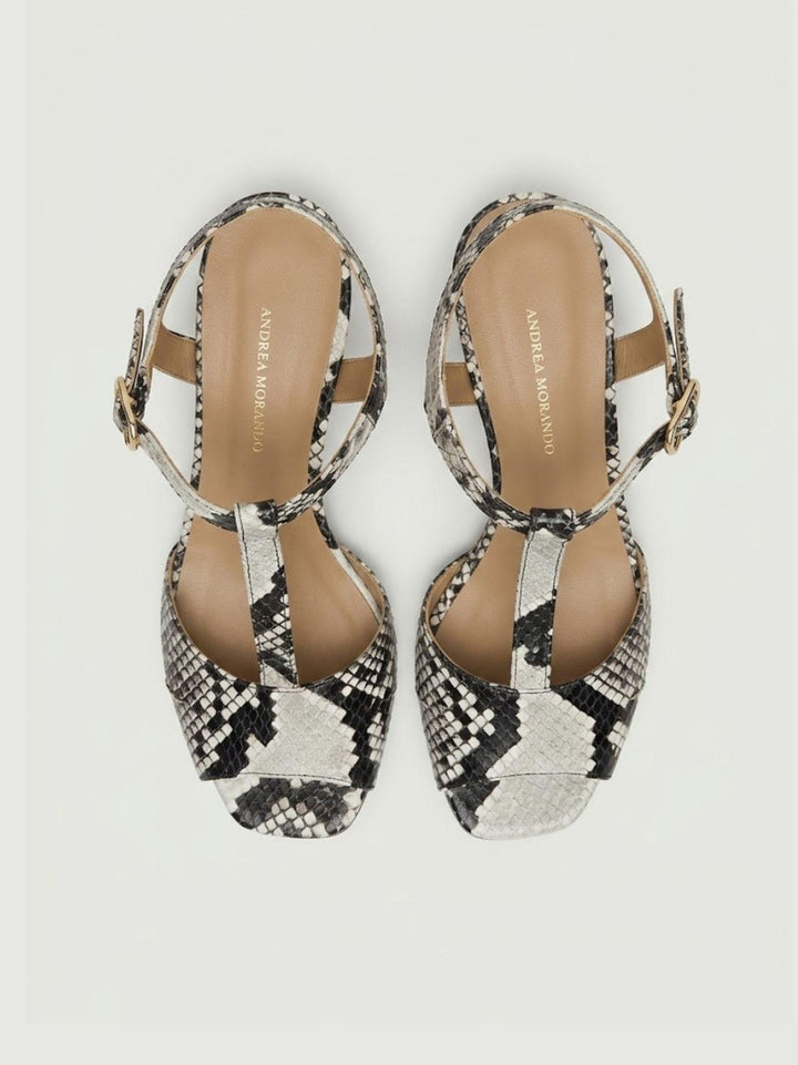 Sandalo T-Bar in pelle pitonata bianco grigio R1102 BEIGE ANDREA MORANDO 
