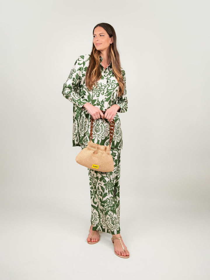 PANTALONE A PALAZZO IN FANTASIA VERDE 9821 FOGLIA ANDREA MORANDO 