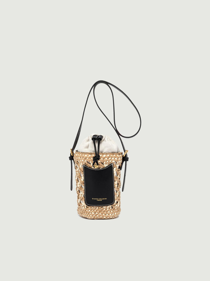 SECCHIELLO SAONA SMALL IN PAGLIA CON DETTAGLI IN PELLE NERA BS 10730 STRAW-PL 10313 GIANNI CHIARINI 