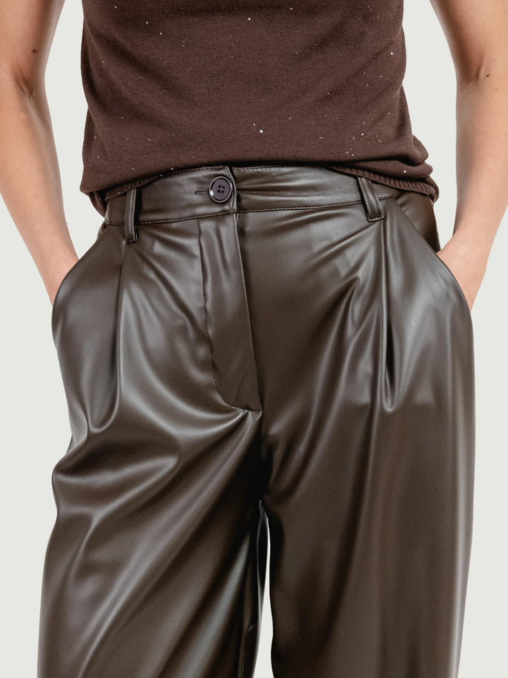 PANTALONE A PALAZZO IN ECOPELLE TESTA MORO P1060/150M MARRONE ANDREA MORANDO 