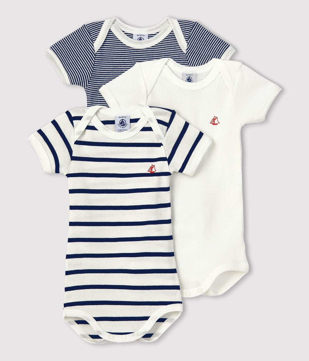 CONFEZIONE DA 3 BODY MANICA CORTA BEBÈ A01TC 00 PETIT BATEAU 