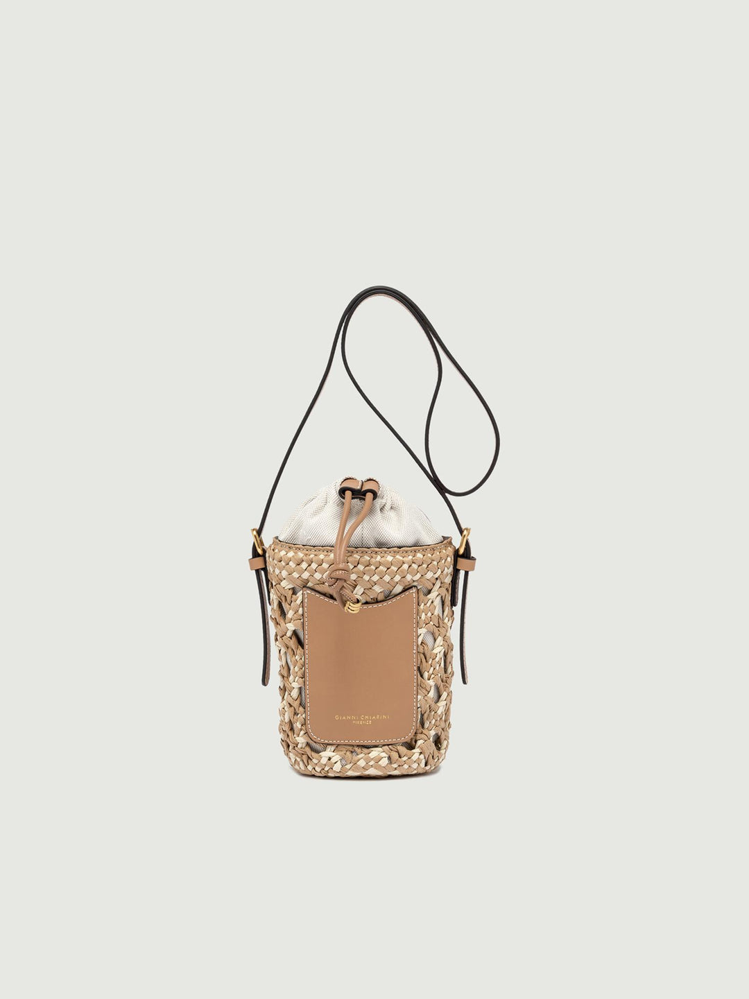 SECCHIELLO SAONA SMALL IN PAGLIA CON DETTAGLI IN PELLE CUOIO BS 10730 STRAW-PL 11130 GIANNI CHIARINI 