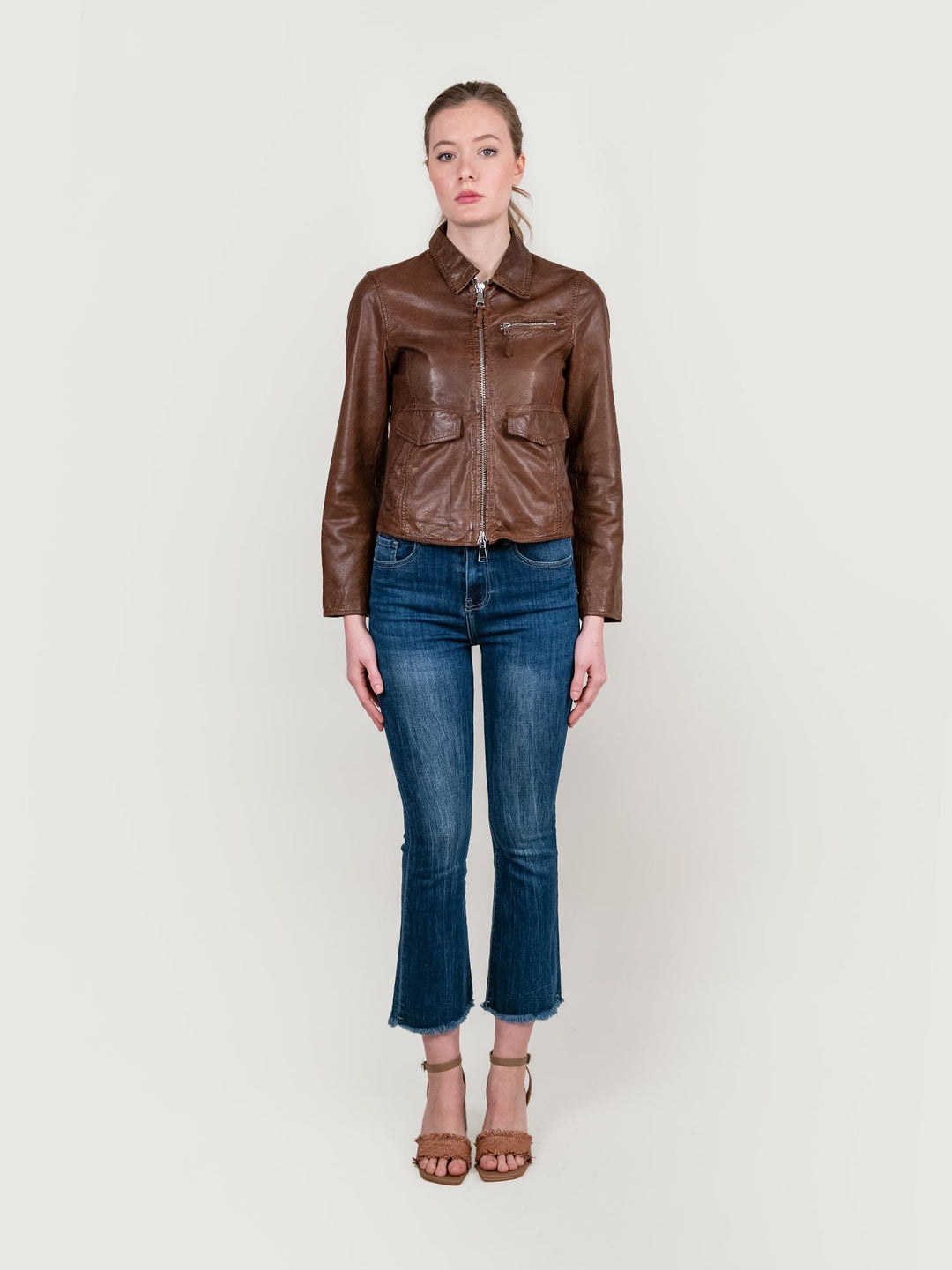 GIUBBOTTO IN PELLE EFFETTO VINTAGE MARRONE KOS 05 JACK LEATHER 