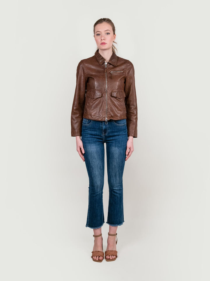 GIUBBOTTO IN PELLE EFFETTO VINTAGE MARRONE KOS 05 JACK LEATHER 