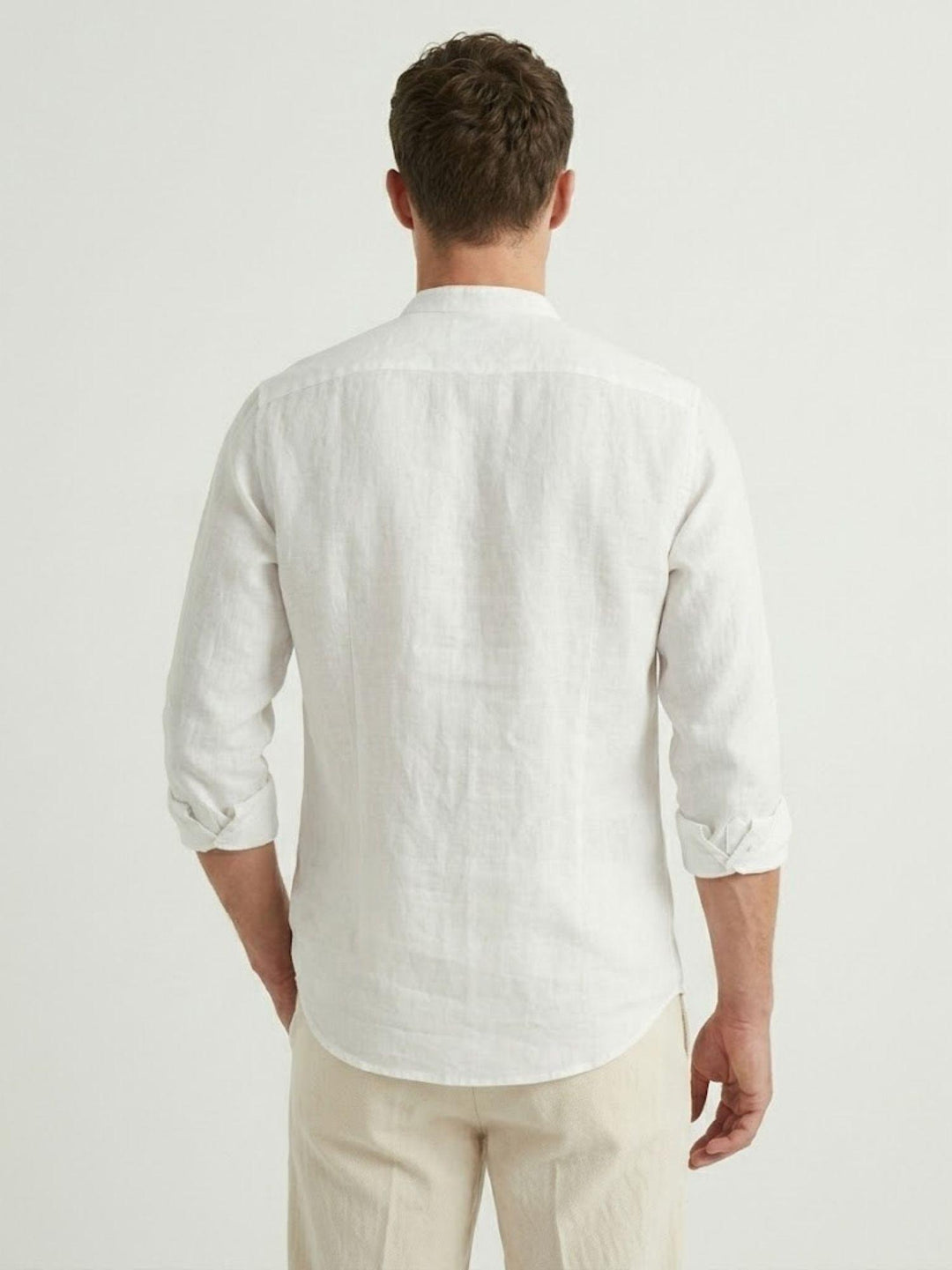 Camicia coreana in lino bianca AFE114U WHITE ANDREA MORANDO 