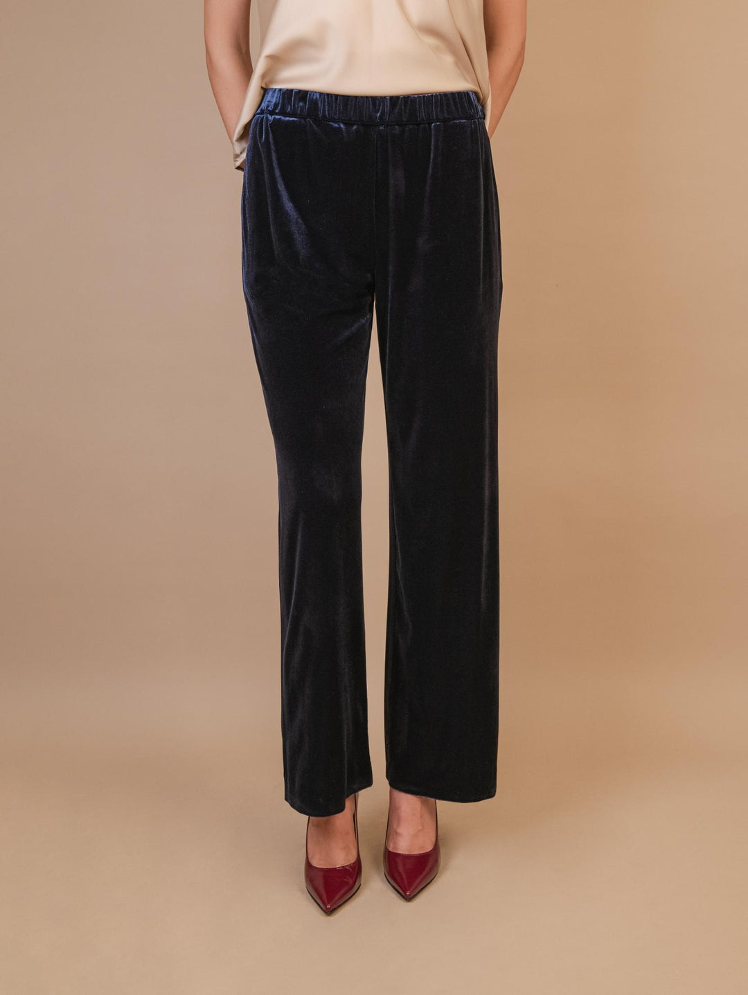 PANTALONE A PALAZZO IN VELLUTO BLU 2228/2894 111 ANDREA MORANDO 