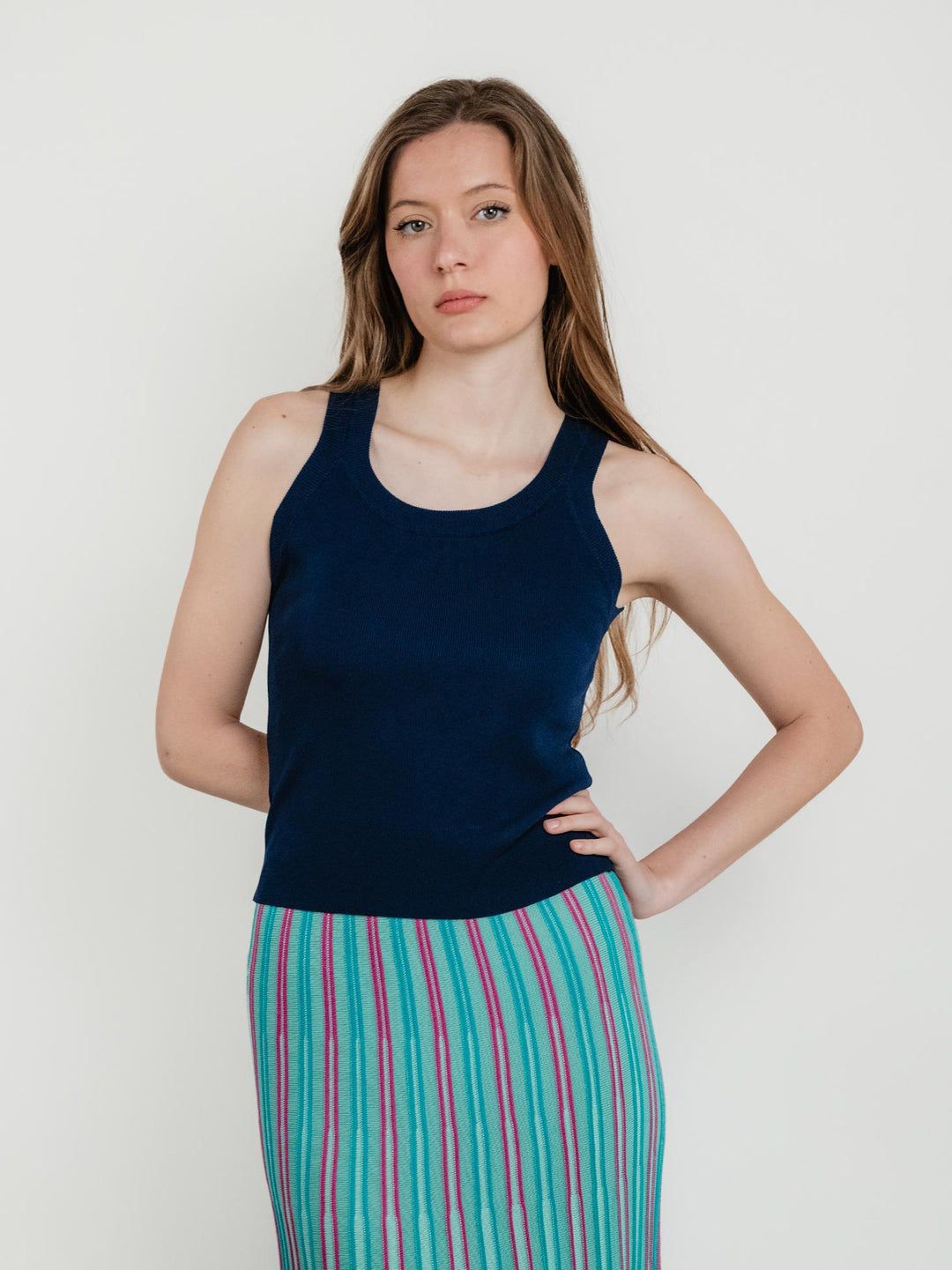 Canotta in maglia a costine blu