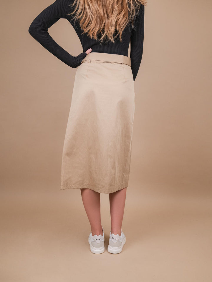 GONNA MIDI A PORTAFOGLIO IN MISTO COTONE CAMMELLO B9223 BEIGE ANDREA MORANDO 