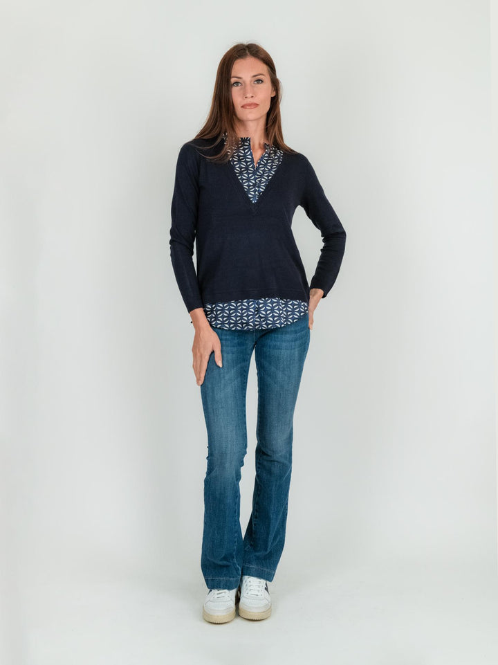 MAGLIA BLU CON CAMICIA IN FANTASIA OPTICAL 245W1460 304 ANDREA MORANDO 