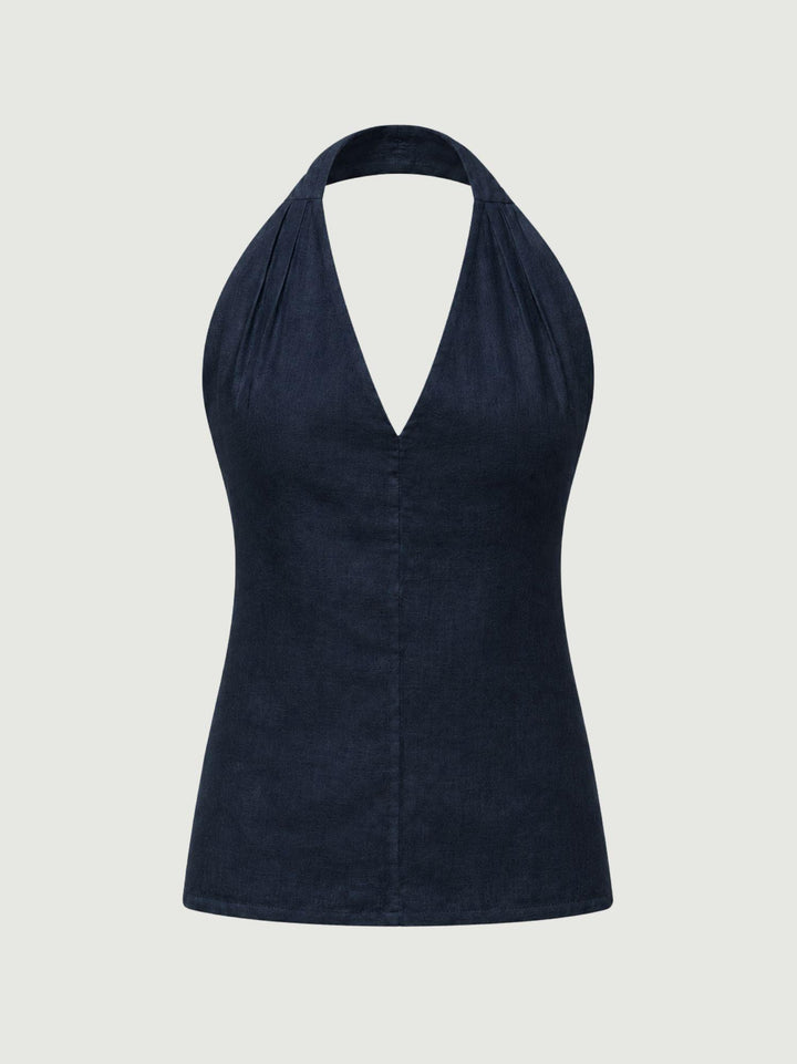 Top con scollo a V in lino navy 6TS0527 NAVY ANDREA MORANDO 