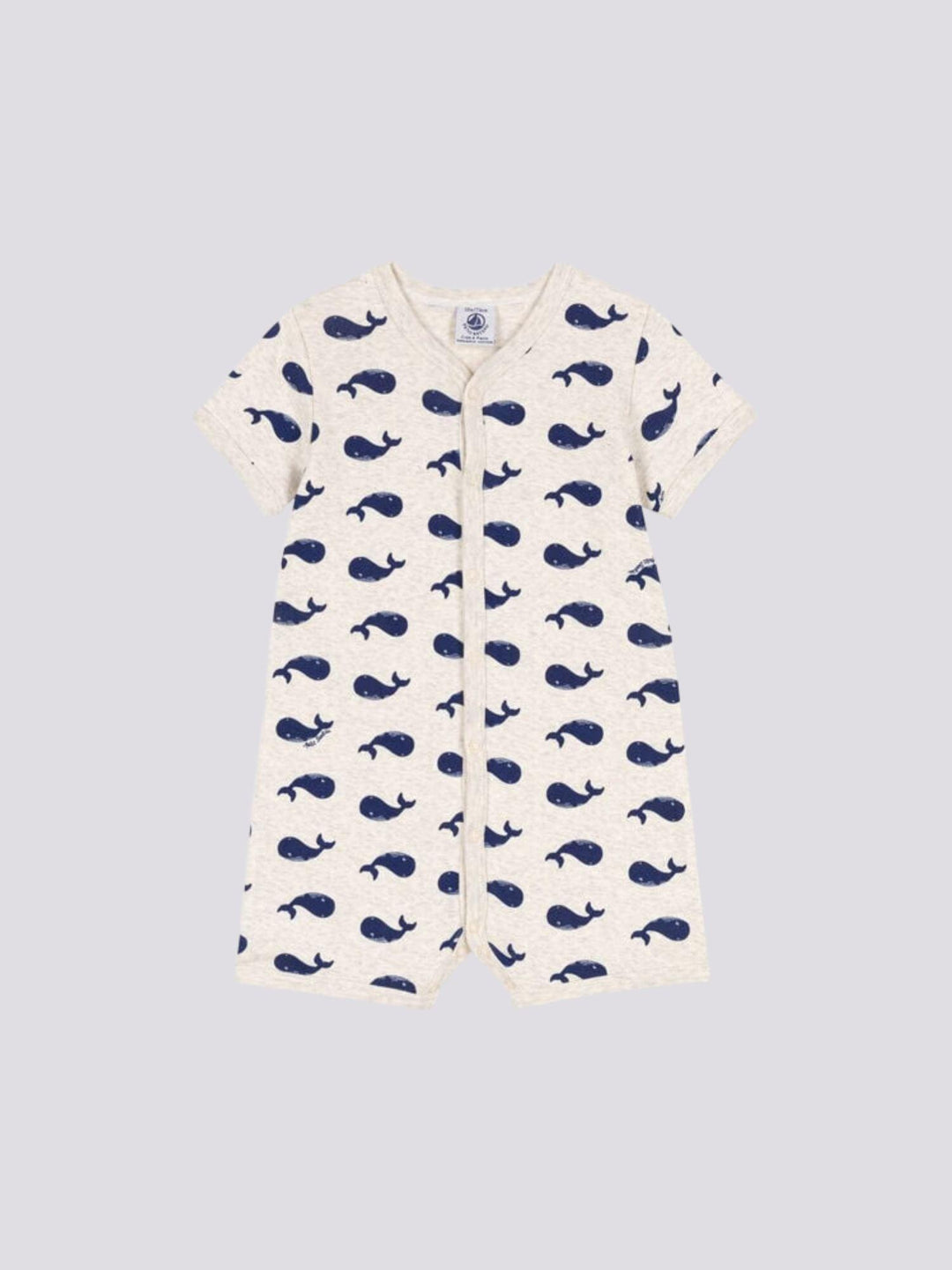 TUTINA CORTA CON BALENE BLU IN COTONE BEBÈ A09G6 01 PETIT BATEAU 