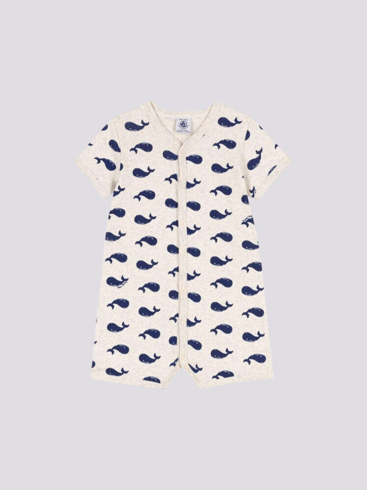 TUTINA CORTA CON BALENE BLU IN COTONE BEBÈ A09G6 01 PETIT BATEAU 