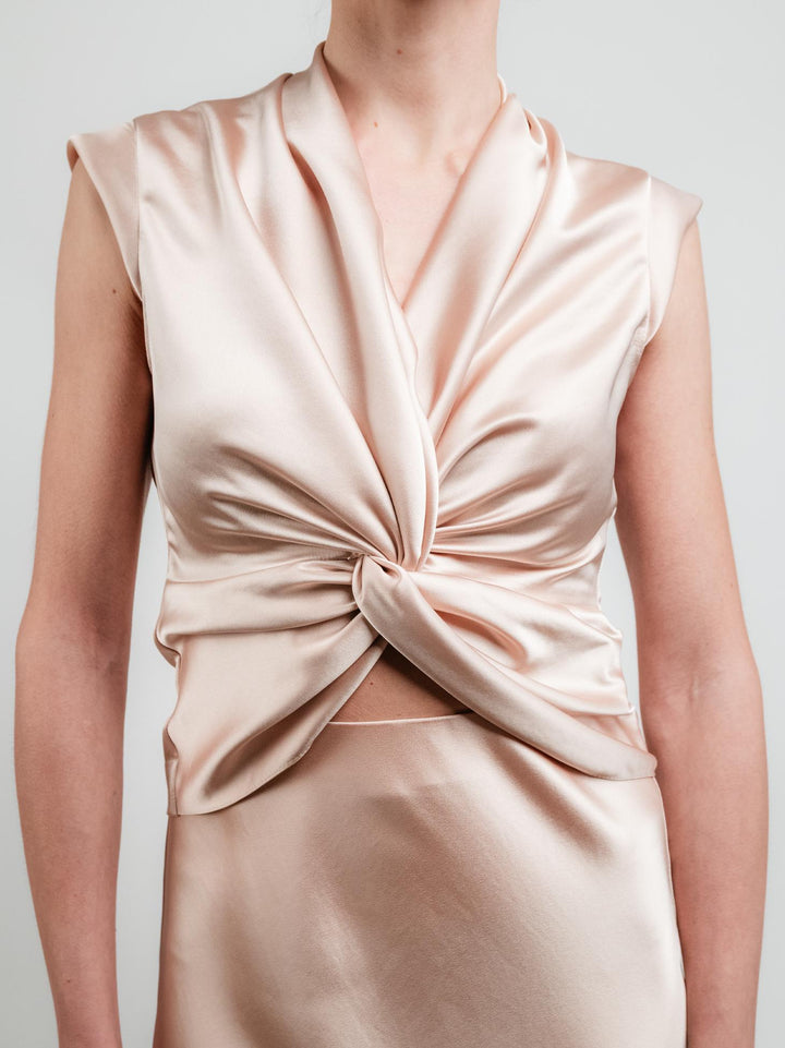 BLUSA SMANICATA CHAMPAGNE CON NODO