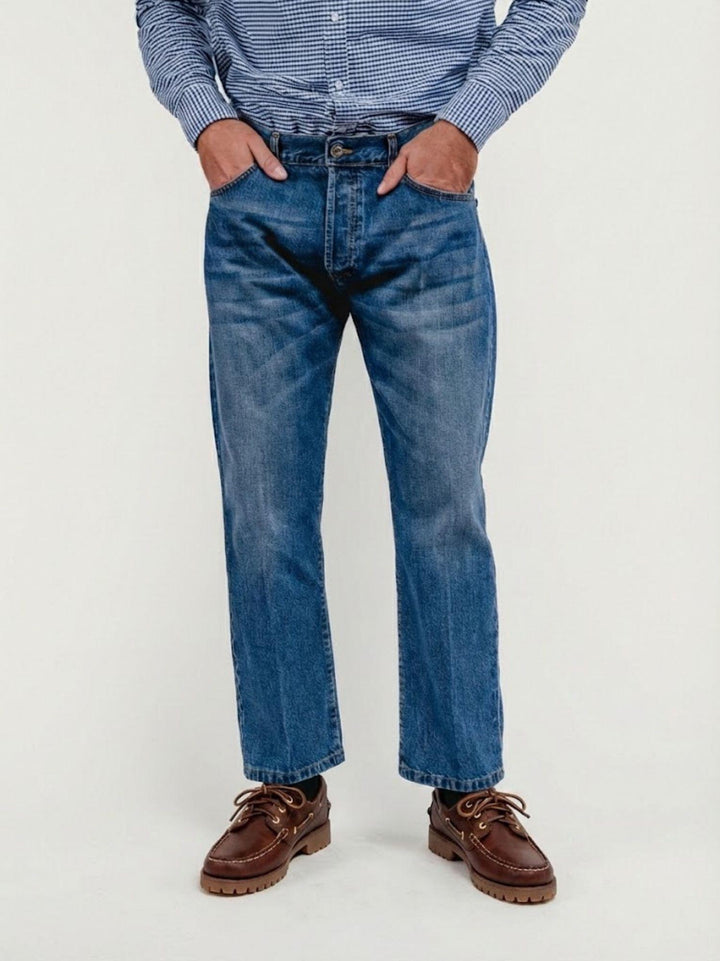 PANTALONE 5 TASCHE CON TAGLIO DRITTO IN DENIM MEDIO 7670BLKCECRE CRETA ANDREA MORANDO 