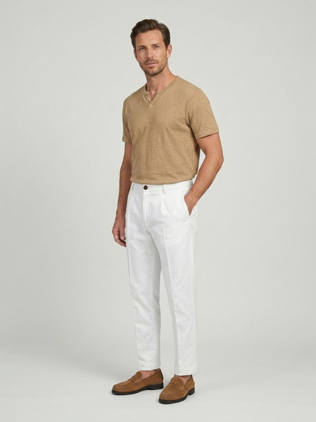 Pantalone con tasche americane lino cotone bianco CO0515M 1000 ANDREA MORANDO 