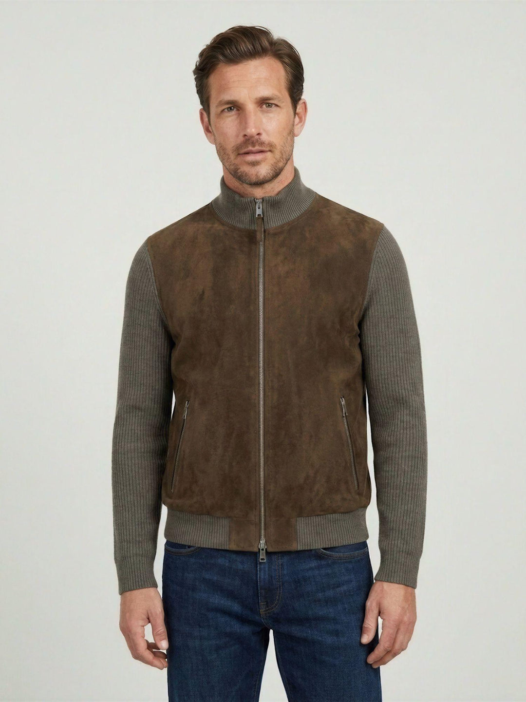 Giacca Derek Knit in camoscio e maglia verde militare DEREK 37 JACK LEATHER 